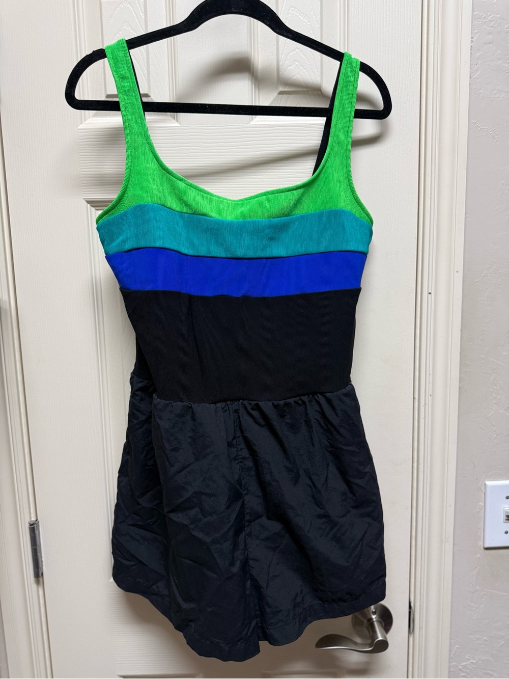 Green & Blue Colorblock One-Piece Swim Dress